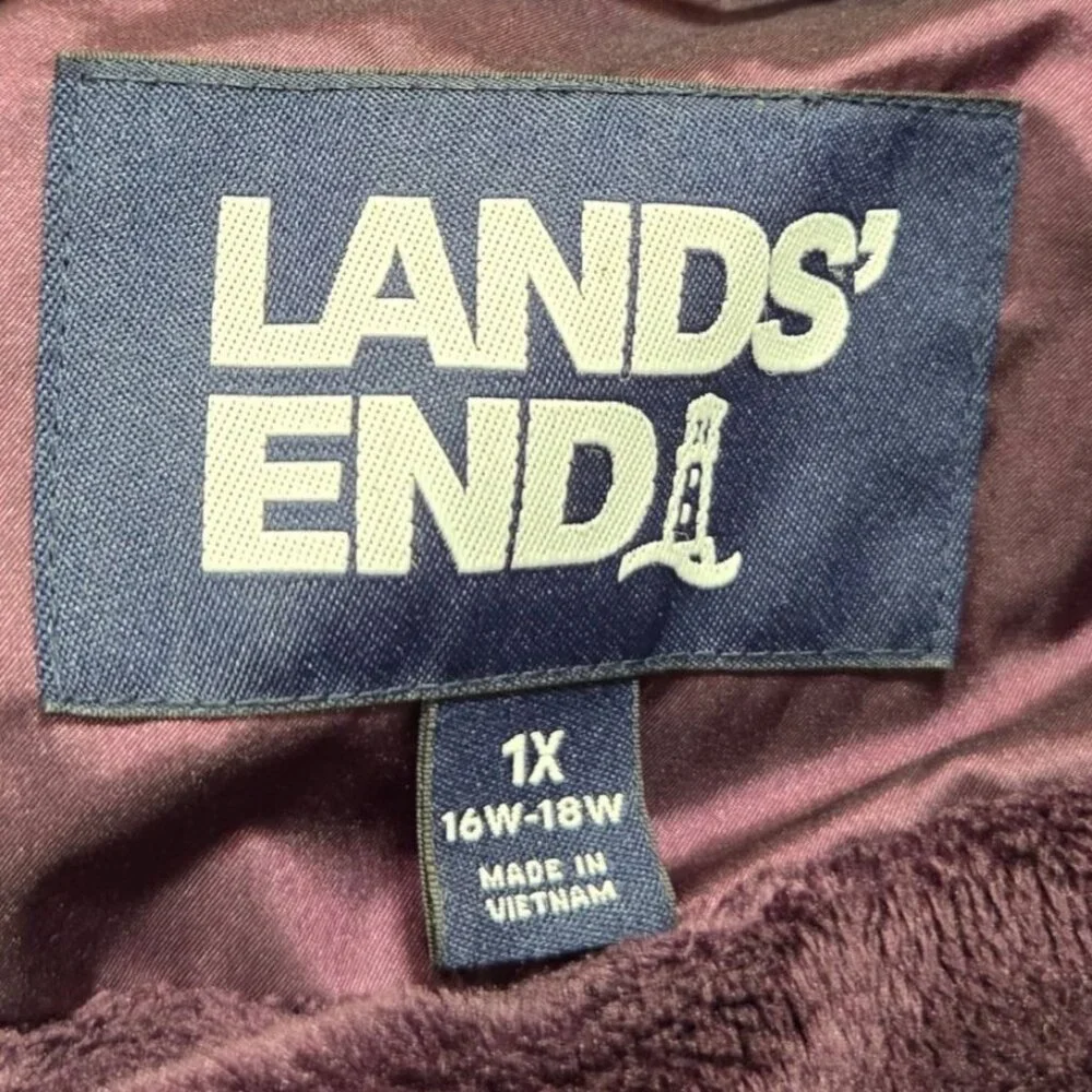 Lands End Coat Womens 1X Purple Insulated Quilted Hooded Long Parka